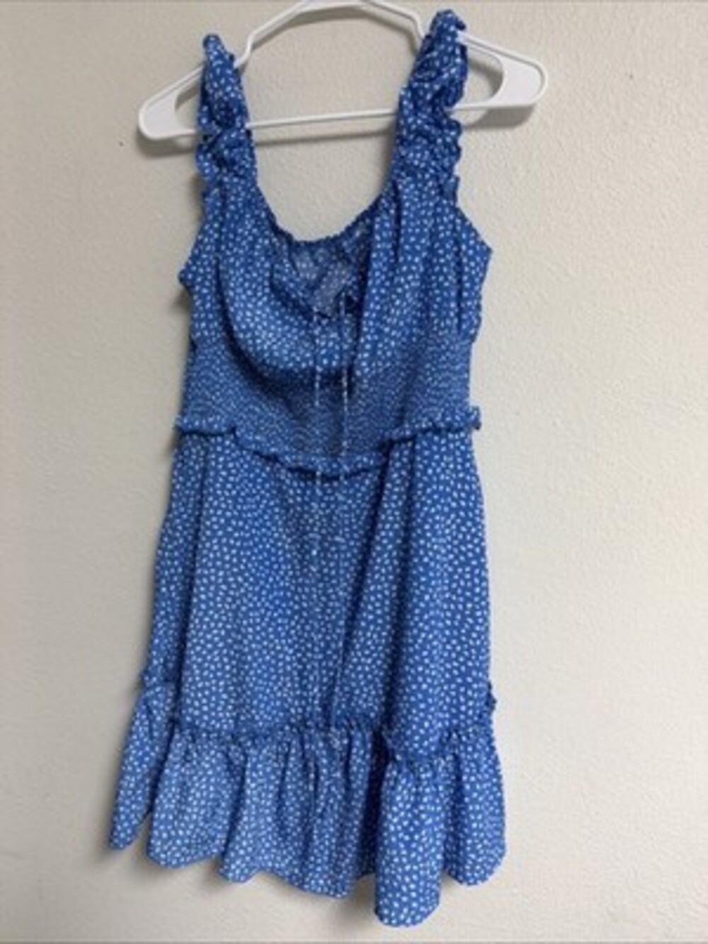Size L Blue White Polka Dot Dress Ruffle Womens Size Large